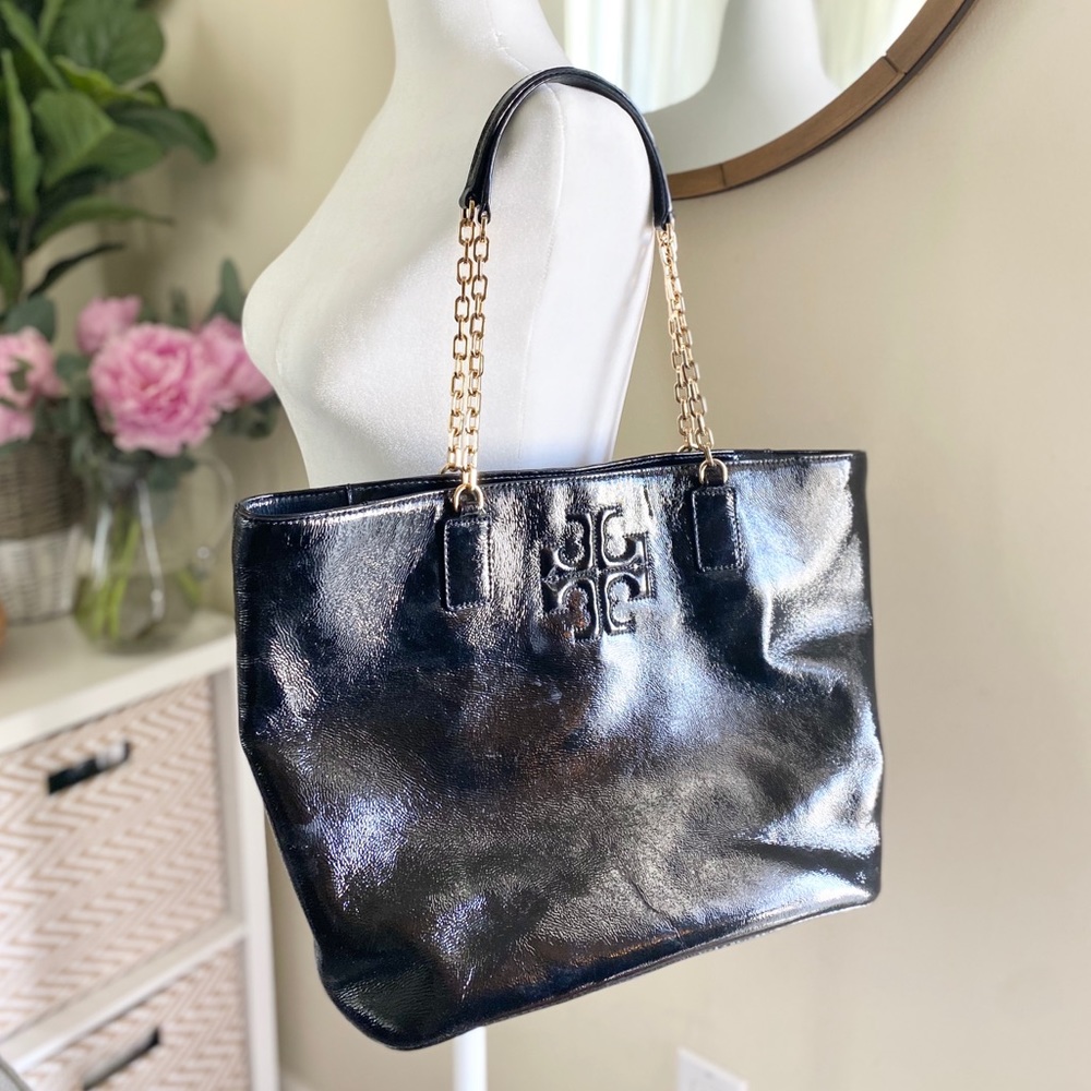 Tory Burch Black Tote Bag with Gold Chain